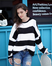 Load image into Gallery viewer, Fitshinling Striped Loose Ladies Sweater Pullover 2019 Autumn Winter New Arrival Green Jumpers Knit Sweaters Women Pull Femme