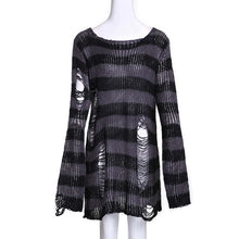 Load image into Gallery viewer, Rosetic Gothic Sweater Women Long Pullover Striped Loose Befree Winter Jackets Hole Sweaters Knitted Jumpers Sweter Mujer jersey
