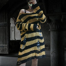 Load image into Gallery viewer, Rosetic Gothic Sweater Women Long Pullover Striped Loose Befree Winter Jackets Hole Sweaters Knitted Jumpers Sweter Mujer jersey