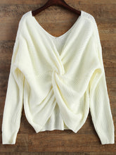 Load image into Gallery viewer, ZAFUL V Neck Twisted Back Sweater Pullovers Women Solid Long Bat sleeve Tops Sexy Sweaters 2019 Autumn Winter
