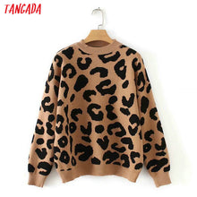 Load image into Gallery viewer, Tangada women leopard knitted sweater winter animal print winter thick long sleeve female pullovers casual tops 2X05