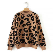 Load image into Gallery viewer, Tangada women leopard knitted sweater winter animal print winter thick long sleeve female pullovers casual tops 2X05