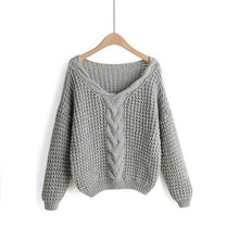 Load image into Gallery viewer, Tangada women elegant twist sweater short style bat long sleeve v neck stretchy pullovers female casual loose tops 1F102