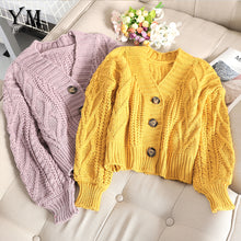 Load image into Gallery viewer, YuooMuoo Chic Women Cropped Cardigan Sweater Fall 2019 Knitwear Short Cardigan Girl Long Sleeve Twist Crochet Top Pull Femme