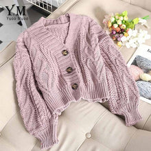 Load image into Gallery viewer, YuooMuoo Chic Women Cropped Cardigan Sweater Fall 2019 Knitwear Short Cardigan Girl Long Sleeve Twist Crochet Top Pull Femme