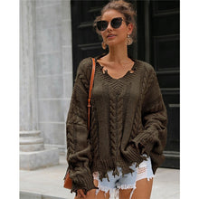 Load image into Gallery viewer, Women Long Sleeve V-neck Loose Pullover Sweatershirt Coat Autumn Winter Warm Sweater Jumper Ladies Destroyed Holes Sweater 2019