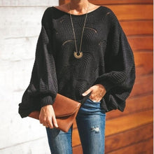 Load image into Gallery viewer, Fashion Hollow Out Women Sweaters Casual Femme Knitwear Sweaters Lantern Sleeve O Neck Loose Ruffle Women Pullover