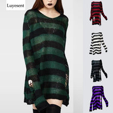 Load image into Gallery viewer, Plus Size Punk Gothic Long Unisex Sweater Dress Women Man Striped Cool Hollow Out Hole Broken Jumper Loose Rock Thin Sweter 2020