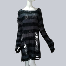 Load image into Gallery viewer, Plus Size Punk Gothic Long Unisex Sweater Dress Women Man Striped Cool Hollow Out Hole Broken Jumper Loose Rock Thin Sweter 2020