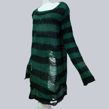 Load image into Gallery viewer, Plus Size Punk Gothic Long Unisex Sweater Dress Women Man Striped Cool Hollow Out Hole Broken Jumper Loose Rock Thin Sweter 2020