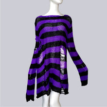 Load image into Gallery viewer, Plus Size Punk Gothic Long Unisex Sweater Dress Women Man Striped Cool Hollow Out Hole Broken Jumper Loose Rock Thin Sweter 2020