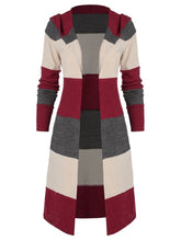 Load image into Gallery viewer, ROSEGAL Colorblock Stripes Patterned Open Front Cardigan Autumn Elastic Contrast Color Knit Long Tops Longline Hooded Cardigans