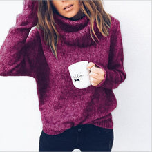 Load image into Gallery viewer, Casual Loose Autumn Winter Turtleneck Sweater Women Oversize Solid Knitted Sweaters Warm Long Sleeve Pullover Sweater Black Pink