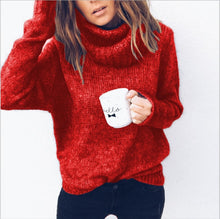Load image into Gallery viewer, Casual Loose Autumn Winter Turtleneck Sweater Women Oversize Solid Knitted Sweaters Warm Long Sleeve Pullover Sweater Black Pink