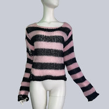 Load image into Gallery viewer, Plus Size Punk Gothic Long Unisex Sweater Dress Women Man Striped Cool Hollow Out Hole Broken Jumper Loose Rock Thin Sweter 2020