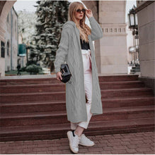 Load image into Gallery viewer, Winter Long sleeve warm cardigan female Knitting long cardigan sweater women jumper White pocket Hooded Knitted Sweater Autumn