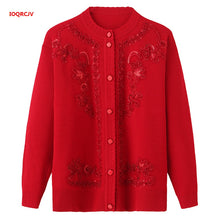 Load image into Gallery viewer, Women Cardigan Sweater 2019 Spring Autumn Middle Aged Mother Long Sleeves Knitted Coat Grandma Cardigans Tops Plus Size 4XL 1014