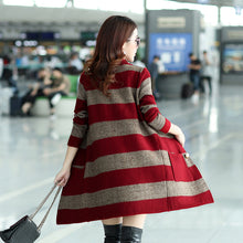 Load image into Gallery viewer, Autumn Women Casual Sweaters Loose O-neck Long Sleeve Cardigans Winter Knitted Jumpers Stripe Outwear Jacket Coat with Pockets
