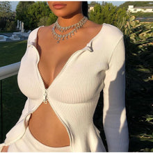 Load image into Gallery viewer, NewAsia White Sweater Women Sexy Double Zipper Cardigan Celebrity Wear Long Sleeve Split Cuff Short Knitted Tops Winter Clothes
