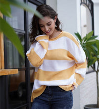Load image into Gallery viewer, Fitshinling Striped Loose Ladies Sweater Pullover 2019 Autumn Winter New Arrival Green Jumpers Knit Sweaters Women Pull Femme
