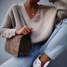 Load image into Gallery viewer, WOTWOY 2019 Autumn Winter Blue Knitted Pullovers Women Long Sleeve V-neck Cashmere Sweaters Women Casual Korean Female Jumper
