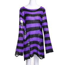 Load image into Gallery viewer, Rosetic Gothic Sweater Women Long Pullover Striped Loose Befree Winter Jackets Hole Sweaters Knitted Jumpers Sweter Mujer jersey
