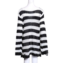 Load image into Gallery viewer, Rosetic Gothic Sweater Women Long Pullover Striped Loose Befree Winter Jackets Hole Sweaters Knitted Jumpers Sweter Mujer jersey
