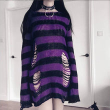 Load image into Gallery viewer, Rosetic Gothic Sweater Women Long Pullover Striped Loose Befree Winter Jackets Hole Sweaters Knitted Jumpers Sweter Mujer jersey
