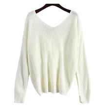 Load image into Gallery viewer, ZAFUL V Neck Twisted Back Sweater Pullovers Women Solid Long Bat sleeve Tops Sexy Sweaters 2019 Autumn Winter
