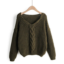 Load image into Gallery viewer, Tangada  women elegant twist sweater short style bat long sleeve v neck stretchy pullovers female casual loose tops 1F102
