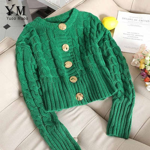 YuooMuoo Chic Women Cropped Cardigan Sweater Fall 2019 Knitwear Short Cardigan Girl Long Sleeve Twist Crochet Top Pull Femme