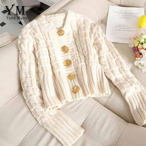 YuooMuoo Chic Women Cropped Cardigan Sweater Fall 2019 Knitwear Short Cardigan Girl Long Sleeve Twist Crochet Top Pull Femme