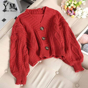 YuooMuoo Chic Women Cropped Cardigan Sweater Fall 2019 Knitwear Short Cardigan Girl Long Sleeve Twist Crochet Top Pull Femme