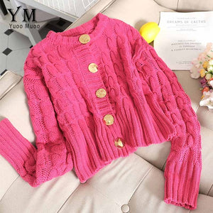 YuooMuoo Chic Women Cropped Cardigan Sweater Fall 2019 Knitwear Short Cardigan Girl Long Sleeve Twist Crochet Top Pull Femme