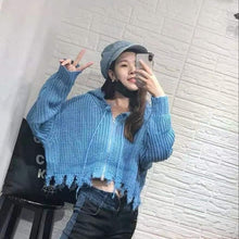 Load image into Gallery viewer, 2019 New Women&#39;s Sweater Black Beige Zipper Knitted Tops Female Casual Hole Street Wear Spring Fall Winter Clothes Women
