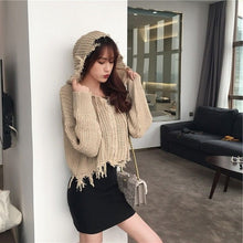 Load image into Gallery viewer, 2019 New Women&#39;s Sweater Black Beige Zipper Knitted Tops Female Casual Hole Street Wear Spring Fall Winter Clothes Women
