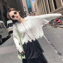 Load image into Gallery viewer, 2019 New Women&#39;s Sweater Black Beige Zipper Knitted Tops Female Casual Hole Street Wear Spring Fall Winter Clothes Women
