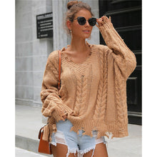 Load image into Gallery viewer, Women Long Sleeve V-neck Loose Pullover Sweatershirt Coat Autumn Winter Warm Sweater Jumper Ladies Destroyed Holes Sweater 2019
