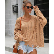 Load image into Gallery viewer, Women Long Sleeve V-neck Loose Pullover Sweatershirt Coat Autumn Winter Warm Sweater Jumper Ladies Destroyed Holes Sweater 2019
