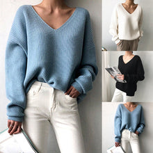 Load image into Gallery viewer, New Women&#39;s Sweater 2019 Autumn Winter Fashion Basic Knitted Sweaters Women Casual V-neck Pullovers Long Sleeve Jumpers N11
