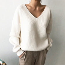 Load image into Gallery viewer, New Women&#39;s Sweater 2019 Autumn Winter Fashion Basic Knitted Sweaters Women Casual V-neck Pullovers Long Sleeve Jumpers N11
