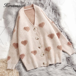 Hirsionsan Cashmere Sweater Women Autumn Winter 2019 Knitted Cardigans Kawaii Heart Loose Clothes Oversized Soft Warm Pull Femme