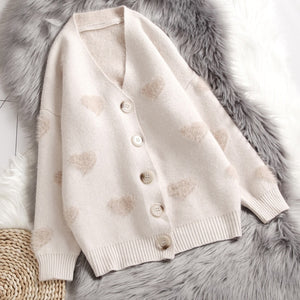 Hirsionsan Cashmere Sweater Women Autumn Winter 2019 Knitted Cardigans Kawaii Heart Loose Clothes Oversized Soft Warm Pull Femme