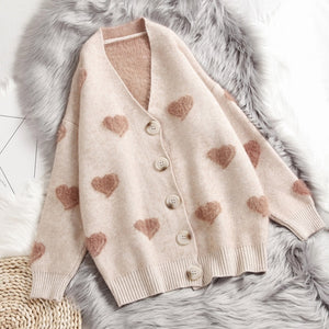 Hirsionsan Cashmere Sweater Women Autumn Winter 2019 Knitted Cardigans Kawaii Heart Loose Clothes Oversized Soft Warm Pull Femme