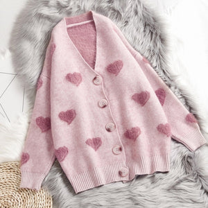 Hirsionsan Cashmere Sweater Women Autumn Winter 2019 Knitted Cardigans Kawaii Heart Loose Clothes Oversized Soft Warm Pull Femme