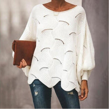 Load image into Gallery viewer, Fashion Hollow Out Women Sweaters Casual Femme Knitwear Sweaters Lantern Sleeve O Neck Loose Ruffle Women Pullover
