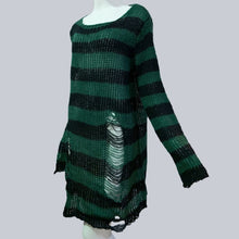 Load image into Gallery viewer, Plus Size Punk Gothic Long Unisex Sweater Dress Women Man Striped Cool Hollow Out Hole Broken Jumper Loose Rock Thin Sweter 2020
