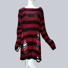 Load image into Gallery viewer, Plus Size Punk Gothic Long Unisex Sweater Dress Women Man Striped Cool Hollow Out Hole Broken Jumper Loose Rock Thin Sweter 2020
