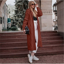 Load image into Gallery viewer, Winter Long sleeve warm cardigan female Knitting long cardigan sweater women jumper White pocket Hooded  Knitted Sweater Autumn
