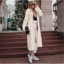 Load image into Gallery viewer, Winter Long sleeve warm cardigan female Knitting long cardigan sweater women jumper White pocket Hooded  Knitted Sweater Autumn
